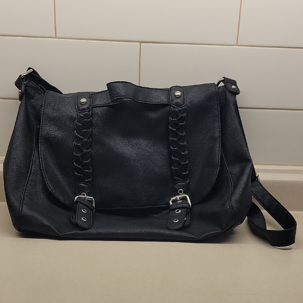 C'est Chic Black Slouchy Adjustable Shoulder Bag with Braided Detail
